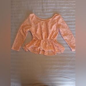 Girls' Peach Lace Peplum Top - Soft Long Sleeve